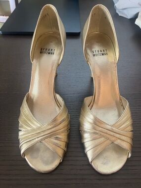 Stuart Weitzman Metallic Gold Cross-Strap Open-Toe Heels